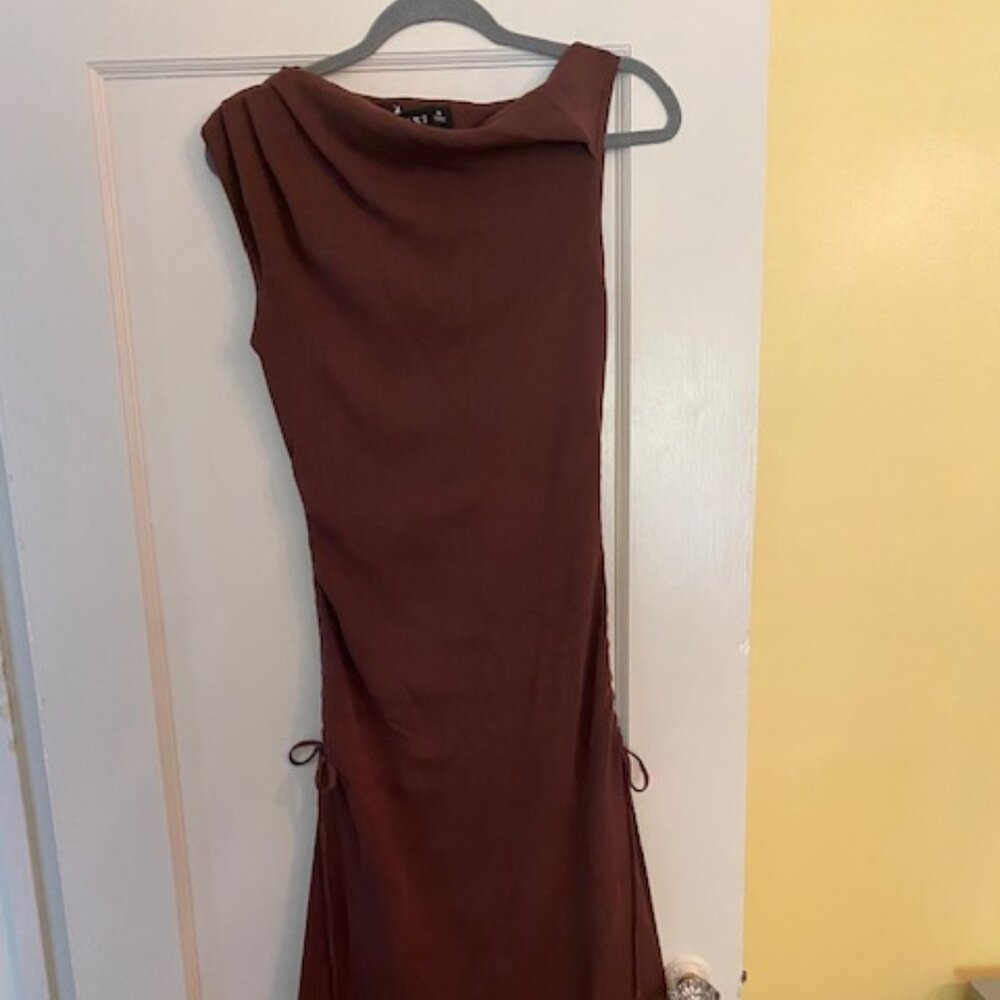 Lioness Chocolate Brown One Shoulder Dress - Size M